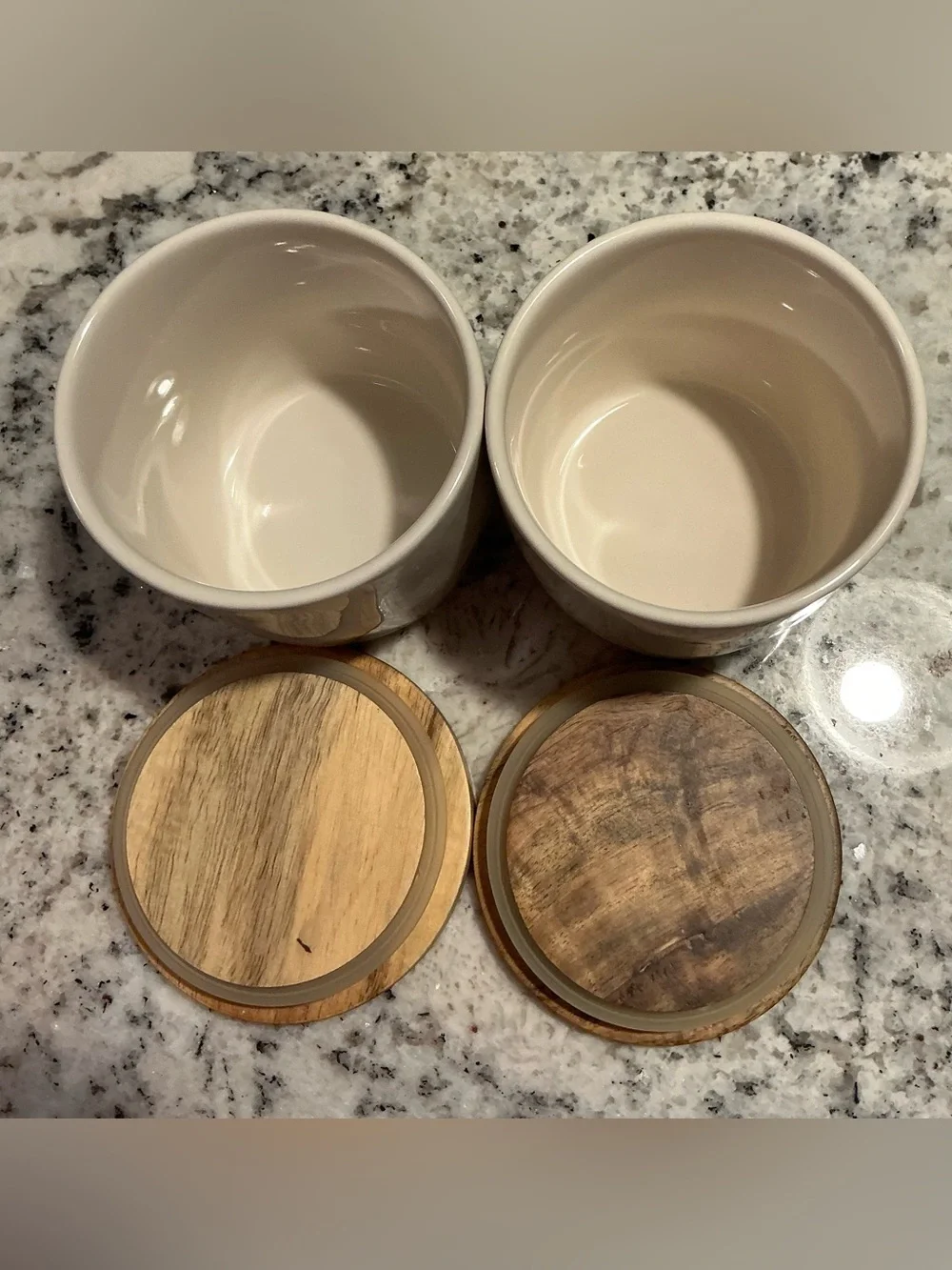 Rae Dunn White Ceramic 'SALT' & 'PEPPER' Canister Duo with Wood Lids